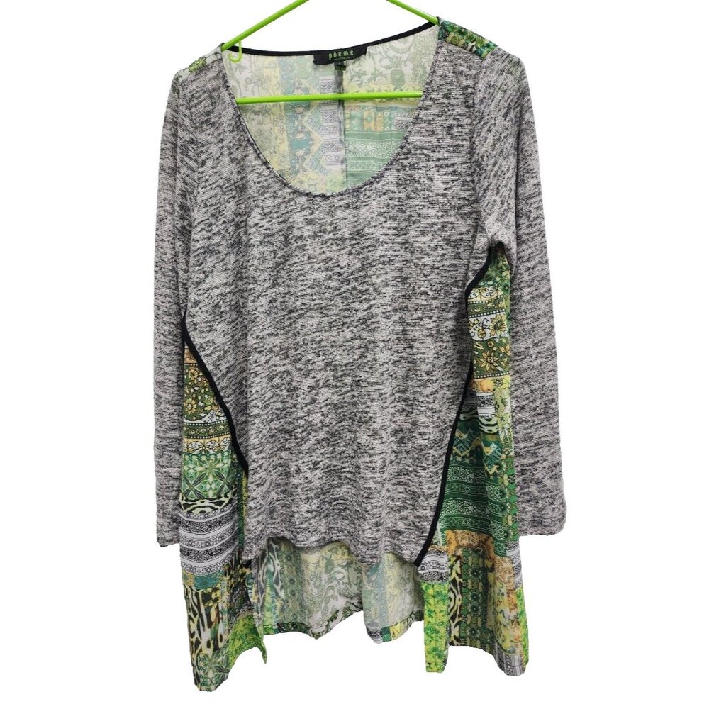 Poeme by Citron Tunic Top‎ Womens Large Wearable Art BOHO Floral 3/4 Sleeve